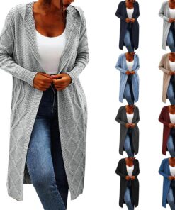 HUIFUAO - Suéteres largos tipo cárdigan para mujer, talla grande, suéteres de punto con capucha, para otoño e invierno, abrigos gruesos y cálidos, de moda, de manga larga, frente abierto, chaquetas