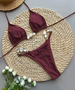 Conjunto de bikini triangular para mujer, traje de baño de dos piezas de corte alto, traje de baño sexy con cordón
