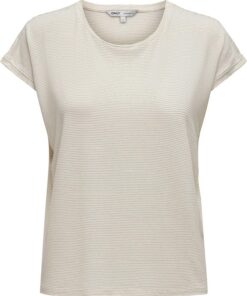 Solo Camiseta de Moda para Mujer con Costura Brillante a Rayas Cuello Redondo Manga Corta