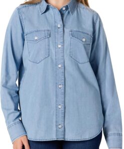 Amazon Essentials Mujer Camisa de Cambray Vaquero con Botones y Manga Larga de Corte Holgado