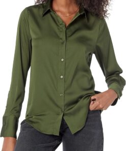 Amazon Essentials Mujer Camisa de Satén con Botones de Corte Estándar (Disponible en Tallas Grandes)