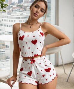 Conjunto de pijama para mujer, conjunto de pijama sin mangas, camiseta corta y pantalones cortos, ropa de dormir suave de 2 piezas