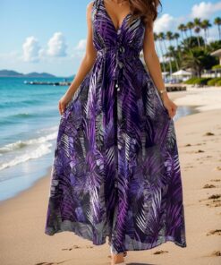 Vestido largo de verano para mujer, sexy, con cuello en V, sin mangas, bohemio, vestido de verano para mujer, vestido largo de playa con vuelo, casual