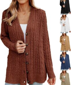 HUIFUAO - Suéteres tipo cárdigan para mujer, talla grande, de punto, para otoño e invierno, cálido, elegante, moderno, manga larga, con botones, cárdigan, chaquetas