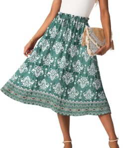 GRECERELLE Faldas midi de verano para mujer, estilo bohemio, holgadas, informales, de cintura alta, acampanadas, con bolsillos y cinturón ajustable
