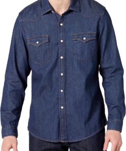 Amazon Essentials Hombre Camisa Vaquera de Corte Ajustado de Manga Larga con Botones a Presión