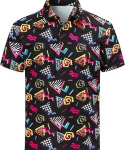 Polo años 70 Hippie Hombre Camisas Anos 60 80s Hippy Flores Golf Manga Corta