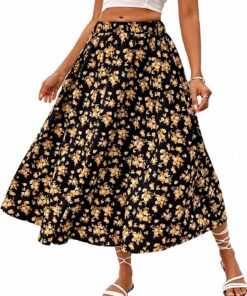 Faldas elásticas de cintura alta para mujer, estilo bohemio, casual, playa, vacaciones, estampado floral, acampanado, DJ802
