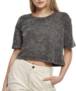 Build Your Brand Ladies Acid Washed Cropped tee Camiseta Mujer