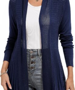 iClosam Cárdigan Largo Mujer de Punto Abierto con Cuello Chal Manga Larga | Estilo casual tipo kimono, chaqueta ligera para verano, combina con camisolas y pareos, como capa ligera, para paseos diarios