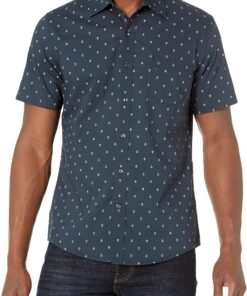 Amazon Essentials Camisa de Corte Ceñido con Mangas Cortas, Botones y Estampado Hombre
