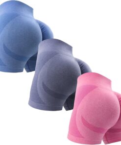 OVESPORT, Pantalones cortos de entrenamiento de 3 piezas para mujer, sin costuras, con levantamiento de glúteos, cintura alta, para yoga, gimnasio y correr