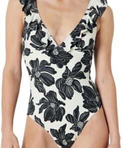 Amazon Essentials Traje de Baño de una Sola Pieza con Cuello en V y Volantes Mujer