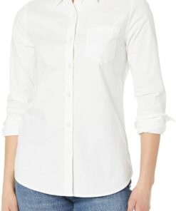 Amazon Essentials Camisa Oxford Elástica con Botones y Manga Larga de Corte Estándar (Disponible en Tallas Grandes) Mujer