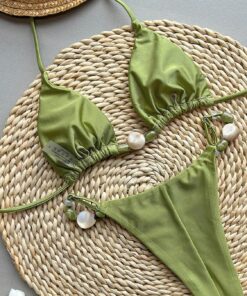 Conjunto de bikini triangular para mujer, traje de baño de dos piezas de corte alto, traje de baño sexy con cordón