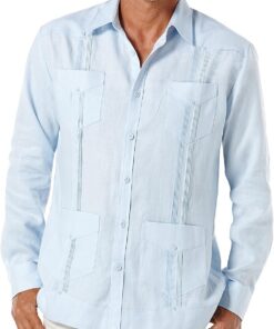 Cubavera 100% Linen Four-Pocket Long Sleeve Button-Down Guayabera Shirt (Available In Big & Tall) Camisa Abotonada Hombre (Pack de 1)