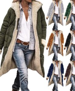 HUIFUAO - Abrigos largos de invierno para mujer, chaquetas acolchadas con forro polar, chaquetas acolchadas gruesas y cálidas con capucha, cremallera, manga larga, abrigos de sherpa con bolsillos