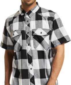 Brandit Half-Sleeve Checked Hombre Camisa Manga Corta Negro/Gris 100% algodón Regular