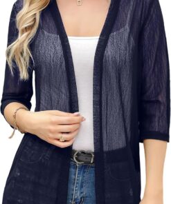 iClosam Cárdigan Largo Mujer de Punto Abierto con Cuello Chal Manga Larga | Estilo casual tipo kimono, chaqueta ligera para verano, combina con camisolas y pareos, como capa ligera, para paseos diarios