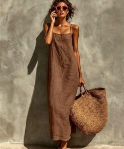 Cárdigan largo para mujer con escote cuadrado y tirantes para un vestido casual, perfecto para vacaciones en la playa y uso diario
