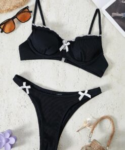 Trajes de baño para mujer, bikini con tanga para mujer, trajes de baño triangulares de dos piezas, parte superior de natación con lazo en la espalda