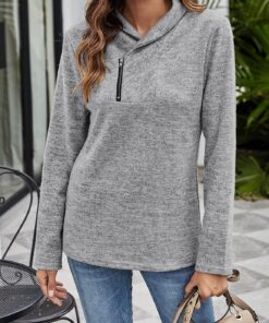 Sudadera con cremallera de un cuarto para mujer, manga larga, cuello redondo, a la moda, con bolsillos