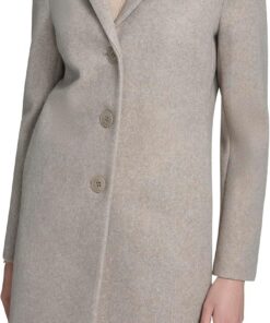 Calvin Klein Classic Faux Wool Overcoat – Long Button Front Winter Jacket Abrigo de guisante Mujer (Pack de 1)