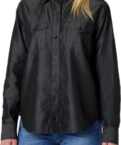 Amazon Essentials Mujer Camisa de Cambray Vaquero con Botones y Manga Larga de Corte Holgado