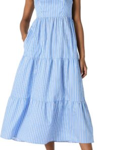 Amazon Essentials Vestido Largo Entallado y Escote Corazón con Vuelo con Capas de Satén de Algodón con Cintura de Corte Imperio Mujer