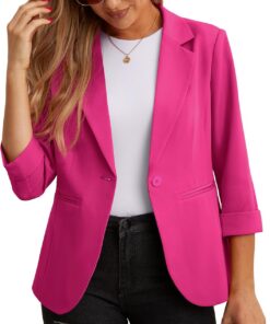 GRECERELLE Blazers para mujer, chaquetas de traje ligeras, manga 3/4, casual, para el trabajo, la oficina, con bolsillos