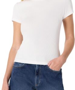 Amazon Essentials Camiseta de Manga Corta Acanalada y Elástica de Corte Ajustado Mujer