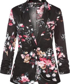 Blazer casual para mujer, chaqueta con un botón, solapa con muescas, ropa de trabajo, elegante, manga fruncida 3/4, clásica, formal