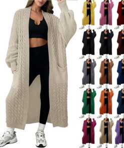 HUIFUAO - Suéteres largos tipo cárdigan para mujer, suéteres de punto trenzado de gran tamaño, para otoño e invierno, abrigos gruesos cálidos, elegantes, de manga larga, frente abierto, drapeados, con