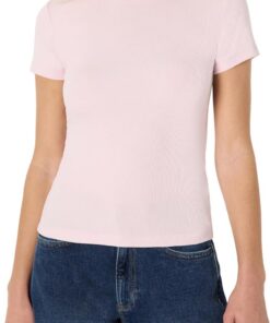 Amazon Essentials Camiseta de Manga Corta Acanalada y Elástica de Corte Ajustado Mujer