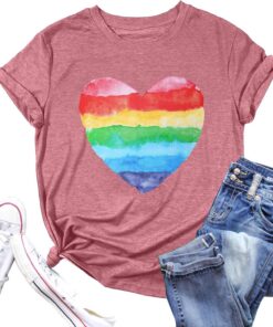 hohololo Camisa de orgullo LGBT para mujer, diseño de corazón arcoíris, camiseta informal de manga corta para mujer