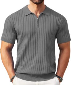 Coofandy Ztj009320 Classic Hombre (Pack de 1) | Cuello con cremallera de 1/4, texturizada, casual, camisa de negocios, ligera, transpirable, elástica para hombre