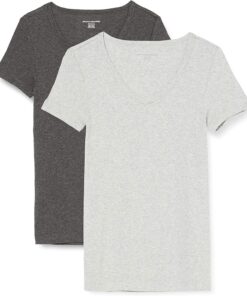 Amazon Essentials Mujer Camiseta de Cuello en Pico de Manga Corta y Ajuste Entallado