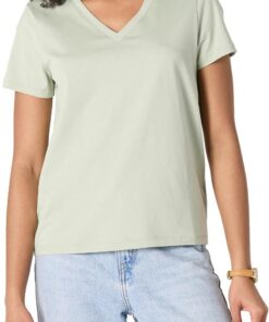 Amazon Essentials Mujer Camiseta de Manga Corta con Cuello en V 100% Algodón, Corte Estándar