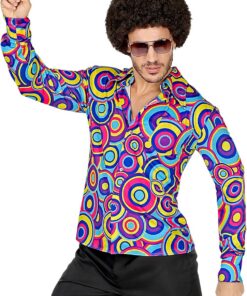 W WIDMANN Milano Party Fashion - Camisa de Hombre de los años 70 | Estilo «Groovy», camisa con estilo disco, llamativo diseño retro, disfraz para Carnaval y fiestas temáticas