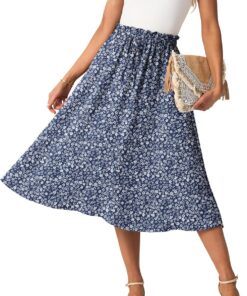 GRECERELLE Faldas midi de verano para mujer, estilo bohemio, holgadas, informales, de cintura alta, acampanadas, con bolsillos y cinturón ajustable