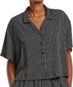 URBAN CLASSICS Camisa de verano de manga corta para mujer de viscosa, camisa hawaiana para mujer con estampado floral, cierre de botones, tallas de XS a 5XL