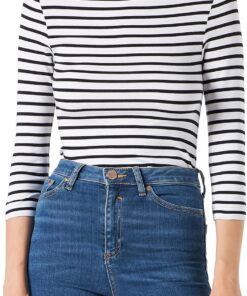 Amazon Essentials Mujer Camiseta de Manga 3/4 y Escote Barco de Corte Estrecho