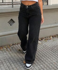 Pantalones de mezclilla de pierna ancha para mujer, cintura alta, pierna recta, pantalones vintage Y2K