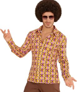 W WIDMANN Milano Party Fashion - Camisa de Hombre de los años 70 | Estilo «Groovy», camisa con estilo disco, llamativo diseño retro, disfraz para Carnaval y fiestas temáticas