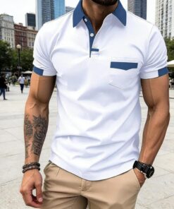 Polo de manga corta para hombre, estilo informal, ajustado, con bolsillo