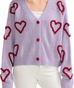 Sexy Outfit Cárdigans de Punto para el día de San Valentín para Mujer, Lindo Estampado de corazón, Manga Larga con Botones, suéteres cálidos, Ropa estética