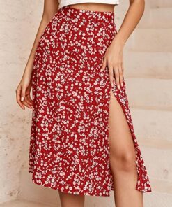 Ditsy - Falda midi acampanada floral para mujer, abertura lateral, casual, primavera y verano