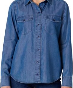 Amazon Essentials Mujer Camisa de Cambray Vaquero con Botones y Manga Larga de Corte Holgado