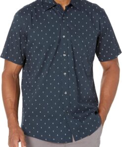Amazon Essentials Camisa de Corte Ceñido con Mangas Cortas, Botones y Estampado Hombre