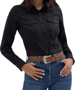 Wrangler Western Women's Retro Button-Down Shirt Western - Camisa Retro Abotonada para Mujer Mujer